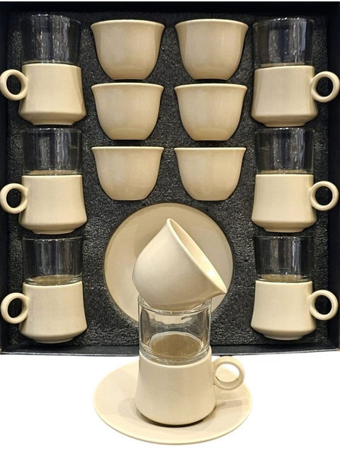 High quality clear crystal tea and coffee cups and saucers set, 18 pieces