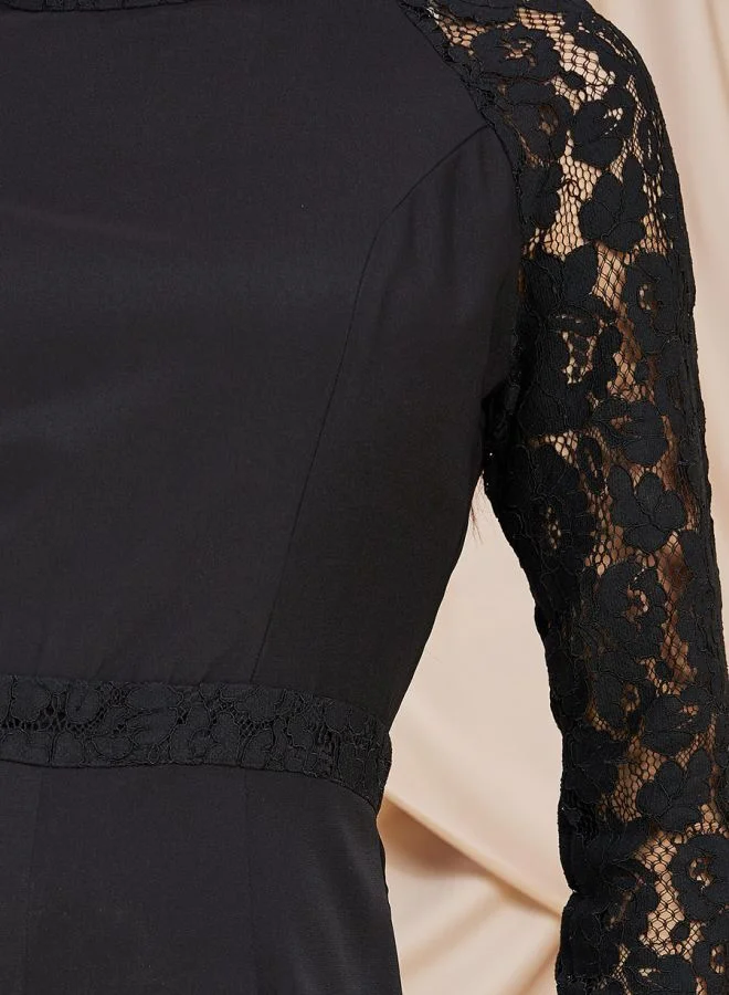 Styli Lace Sleeve Wide Leg Jumpsuit