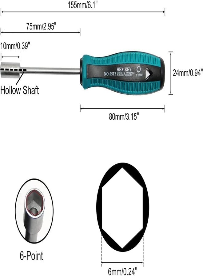 اتول مارت مفك براغي سداسي الرؤوس من Utoolmart مقاس 6 مم/0.24 بوصة، رأس غير مغناطيسي، مفك براغي سداسي الرؤوس مع عمود دائري 75 مم، قطعة واحدة - Image 2