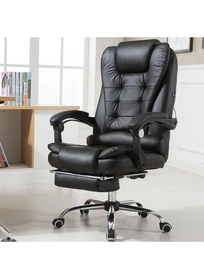 PU Leather Office Chair, Office Chair with Massage, Armrest and Footrest, Ergonomic Swivel Desk Chair, Adjustable  Computer Chair, High-Back Big Gaming Chair, Black - Image 3