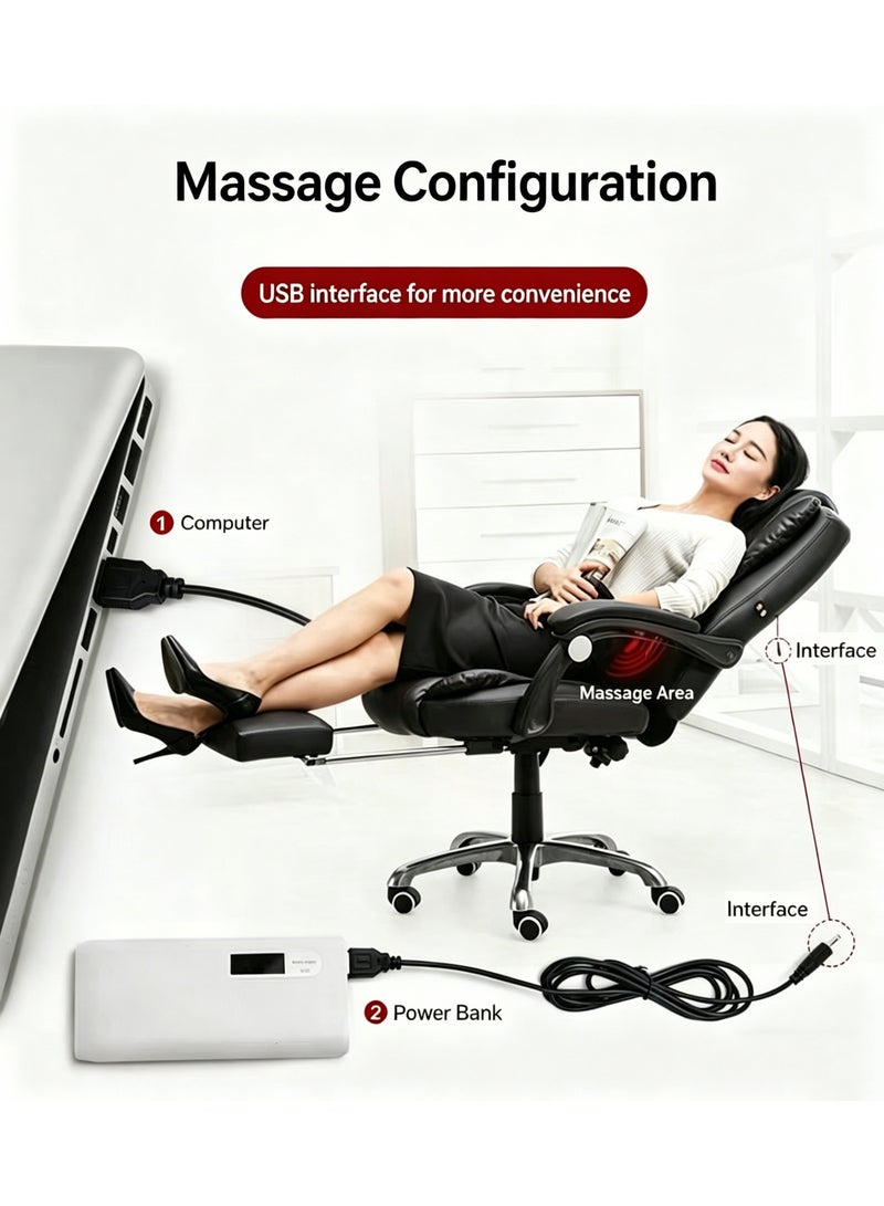 PU Leather Office Chair, Office Chair with Massage, Armrest and Footrest, Ergonomic Swivel Desk Chair, Adjustable  Computer Chair, High-Back Big Gaming Chair, Black - Image 5