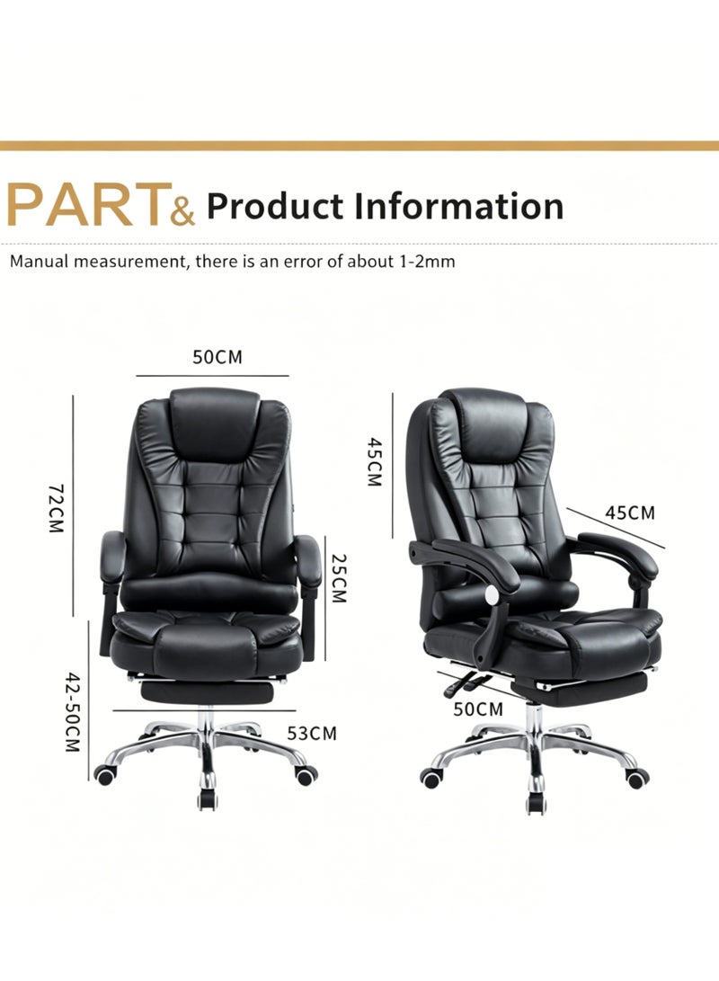 PU Leather Office Chair, Office Chair with Massage, Armrest and Footrest, Ergonomic Swivel Desk Chair, Adjustable  Computer Chair, High-Back Big Gaming Chair, Black - Image 2