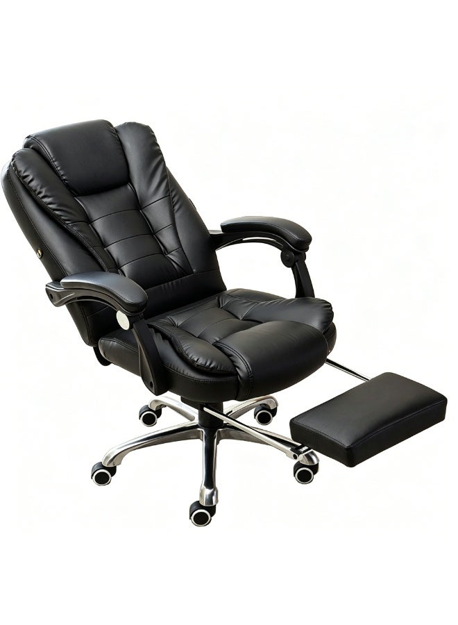 PU Leather Office Chair, Office Chair with Massage, Armrest and Footrest, Ergonomic Swivel Desk Chair, Adjustable  Computer Chair, High-Back Big Gaming Chair, Black - Image 4