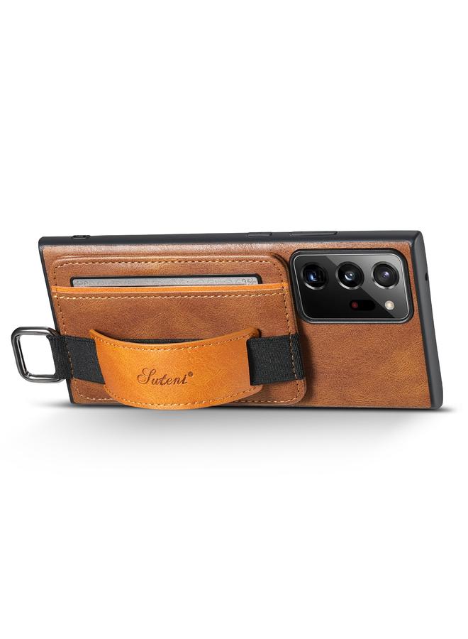Suteni Case For Samsung Galaxy Note20 Ultra H13 Card Wallet Wrist Strap Holder PU Phone Case - Image 4