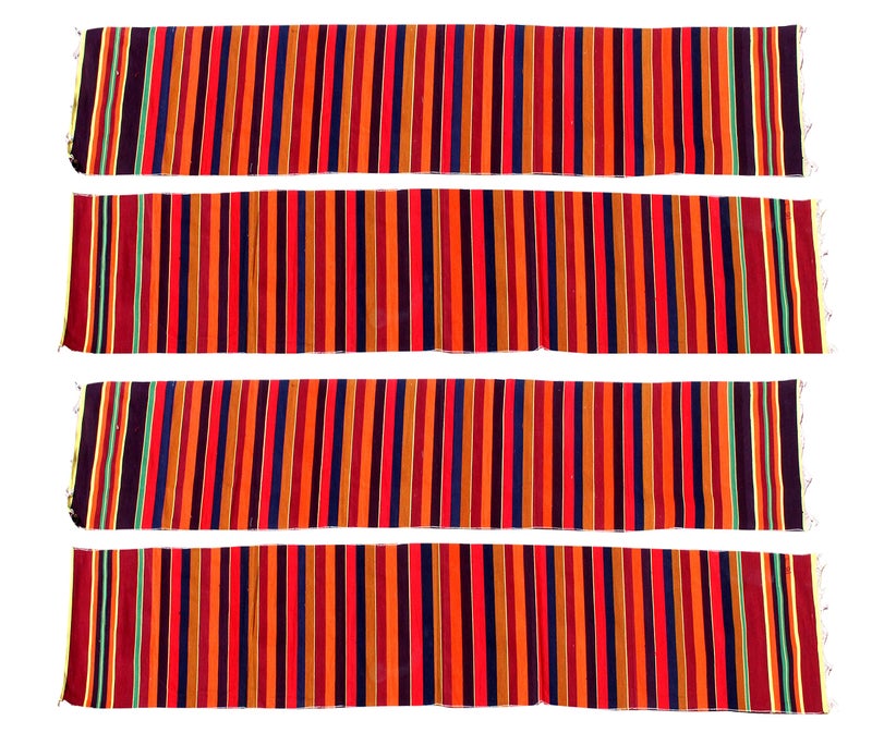Mandhania Pure Cotton Dining Carpet/Bhojan Patti/School Patti/Satranji Multicolor Strips Dhurrie/Dari (1.5 x 14.5 FT) Pack of 4 - Image 3