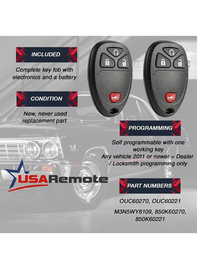 USARemote Car Key Fob Keyless Entry Remote fits Chevy Silverado Traverse Equinox Avalanche/GMC Sierra/Pontiac Torrent/Saturn Outlook Vue (OUC60270, OUC60221), Set of 2 - Image 3