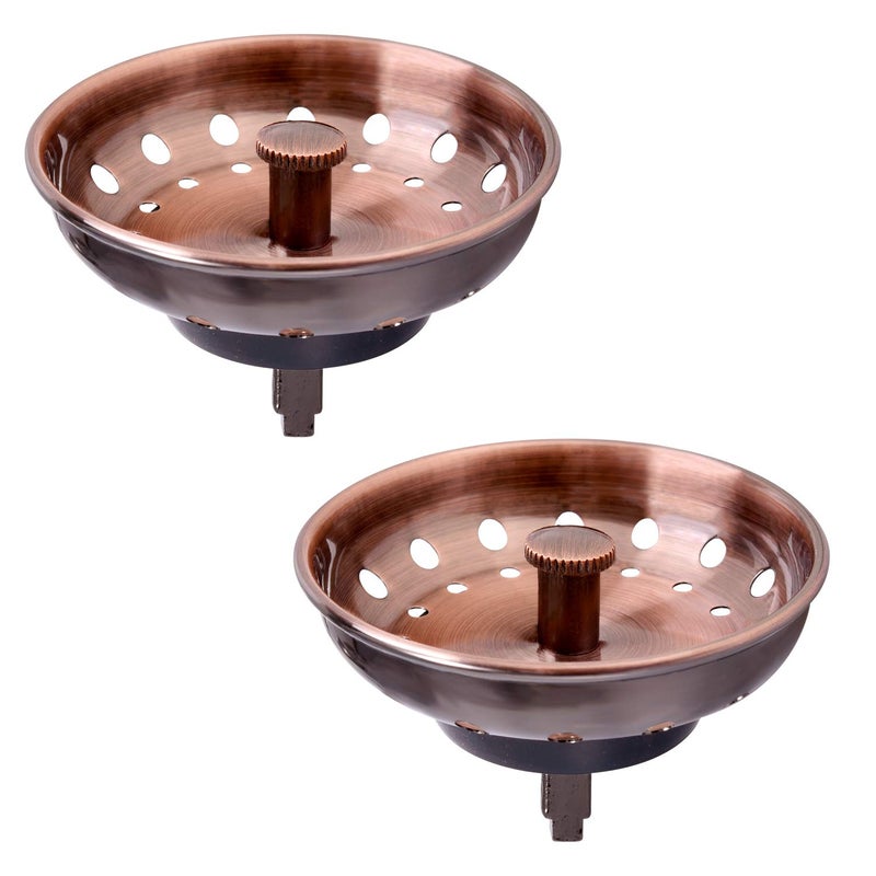 KONE Copper Kitchen Sink Strainer Basket 2 Pcs Stainless Steel Antique Copper Sink Drain Strainer and Sink Stopper for Standard 312 inch Sink Drain with Metal Center Knob and Rubber Drain Stopper