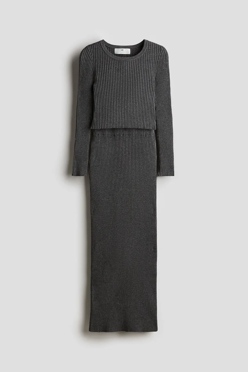 H&M 2-Piece Rib-Knit Top And Skirt Set
