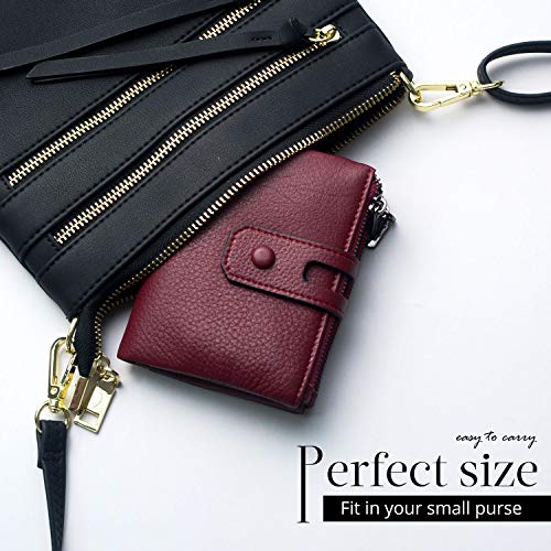 Bveyzi Small Soft Leather Wallet for Women RFID Blocking Ladies Card Holder with Double Zipper Pocket (Wine Red) - Image 4
