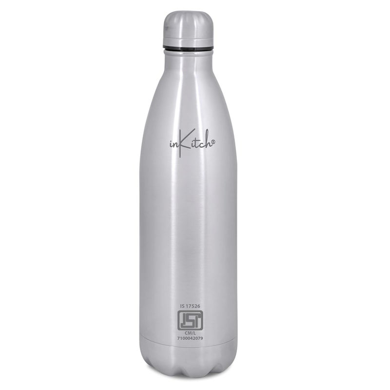 inKitch Stainless Steel 24 Hours Hot Cold ISI Certified Double Walled Leak Proof Vacuum FlaskWater Bottle for OfficeSchoolCollegeGymPicnicHomeTrekk 1000 Ml Pack of 1