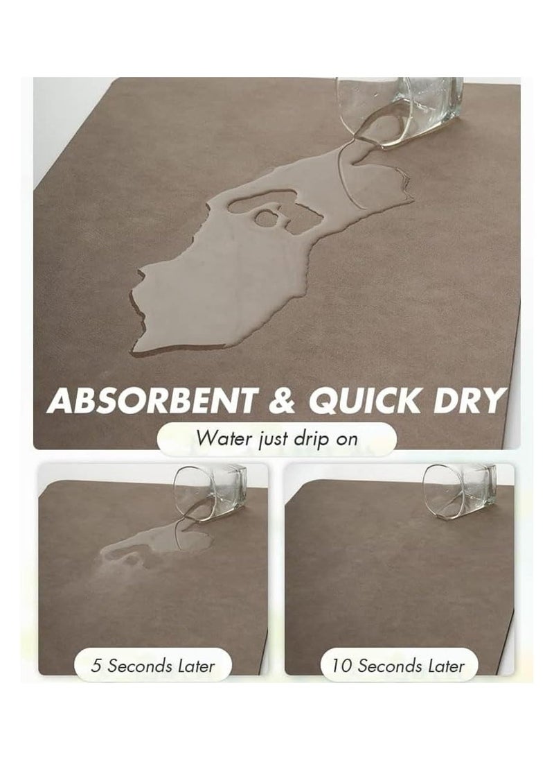 Arabest 30 x 40CM Coffee Mat,Coffee Bar Mat Coffee Maker Mat for Countertops Fit Under Coffee Maker Machine,Hide Stain Rubber Backed Absorbent Dish Drying Mat for Kitchen Counter,Pot Dish Rack-Brown  - Image 3