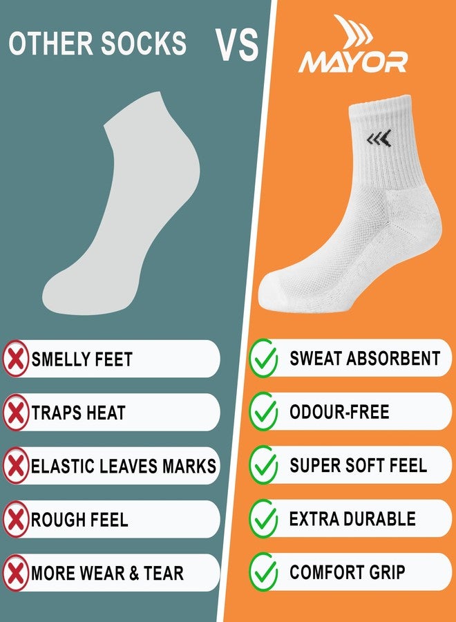 Mayor Crew Length Socks for Men & Women, Breathable Cushioned, Anti-Odour, Anti-Bacterial, Ideal for Running, Gym, Workout, & Casual (IN, Alpha, Free Size, White) - Image 5