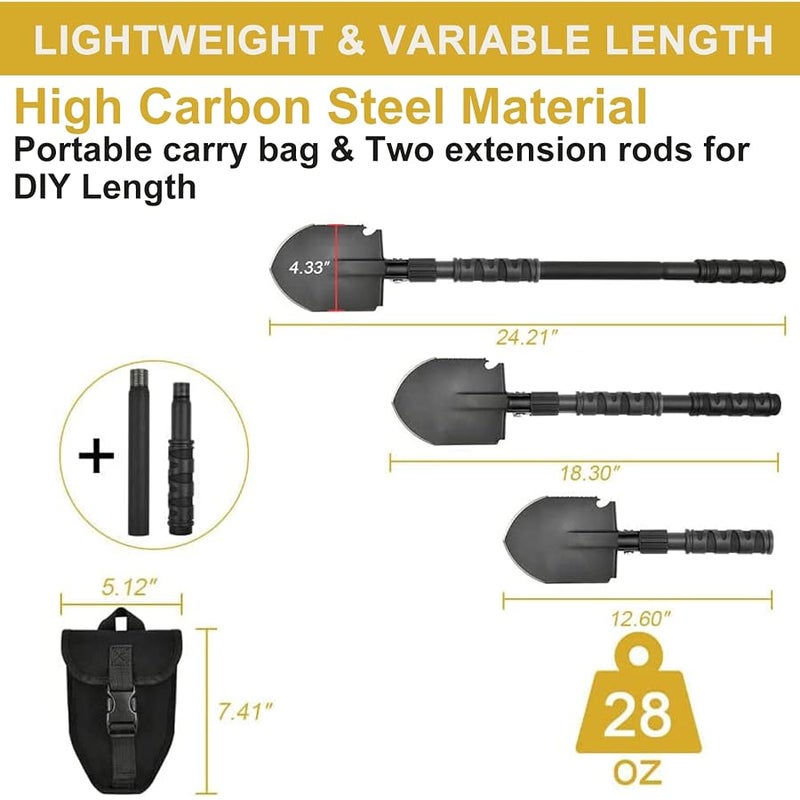 Yeacool Folding Shovel, (24.21'') Camping Shovel, Survival Off Road E Tool Shovel, with Pickaxe, Portable Bag, High Carbon Steel, for Digging, Backpacking, Hiking, Gardening, Emergency, Outdoor - Image 2