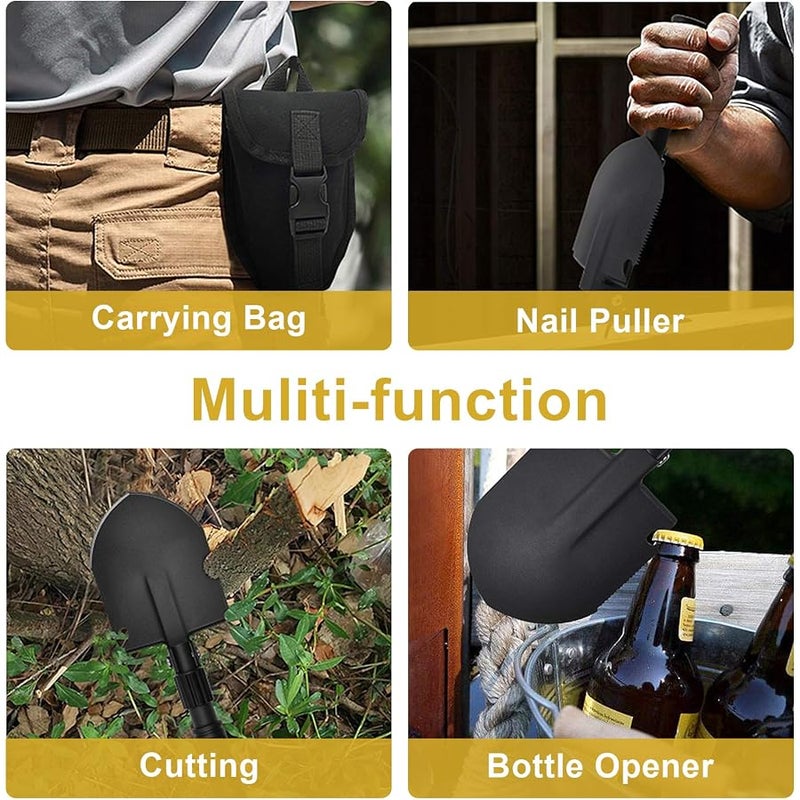 Yeacool Folding Shovel, (24.21'') Camping Shovel, Survival Off Road E Tool Shovel, with Pickaxe, Portable Bag, High Carbon Steel, for Digging, Backpacking, Hiking, Gardening, Emergency, Outdoor - Image 4