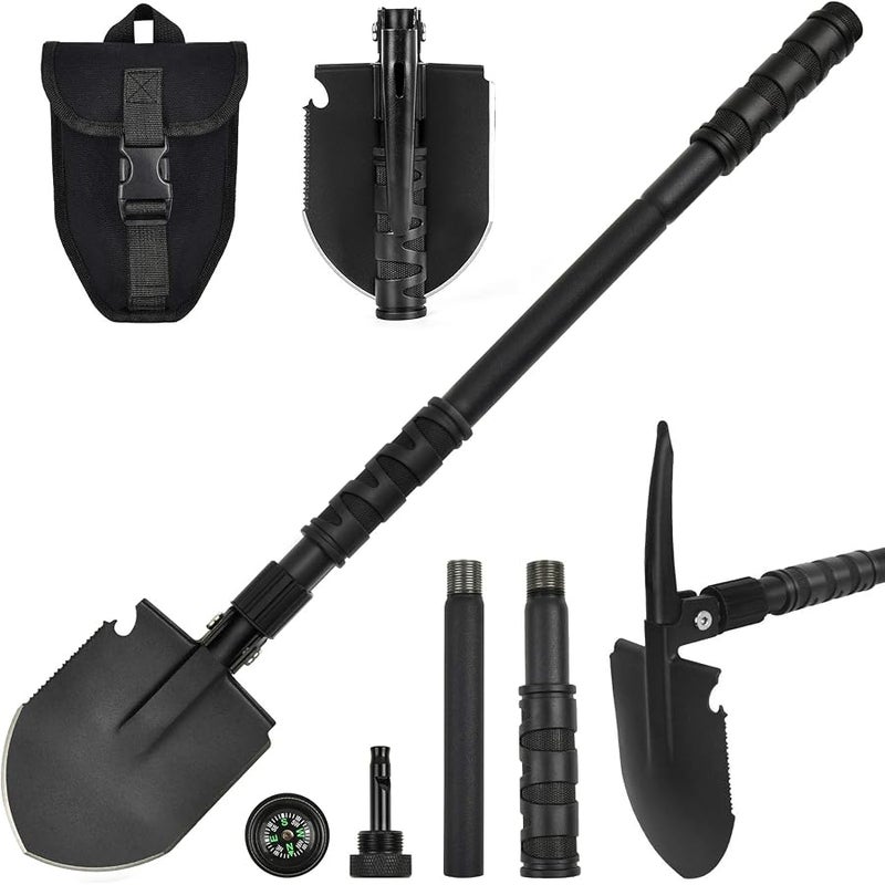 Yeacool Folding Shovel, (24.21'') Camping Shovel, Survival Off Road E Tool Shovel, with Pickaxe, Portable Bag, High Carbon Steel, for Digging, Backpacking, Hiking, Gardening, Emergency, Outdoor - Image 1