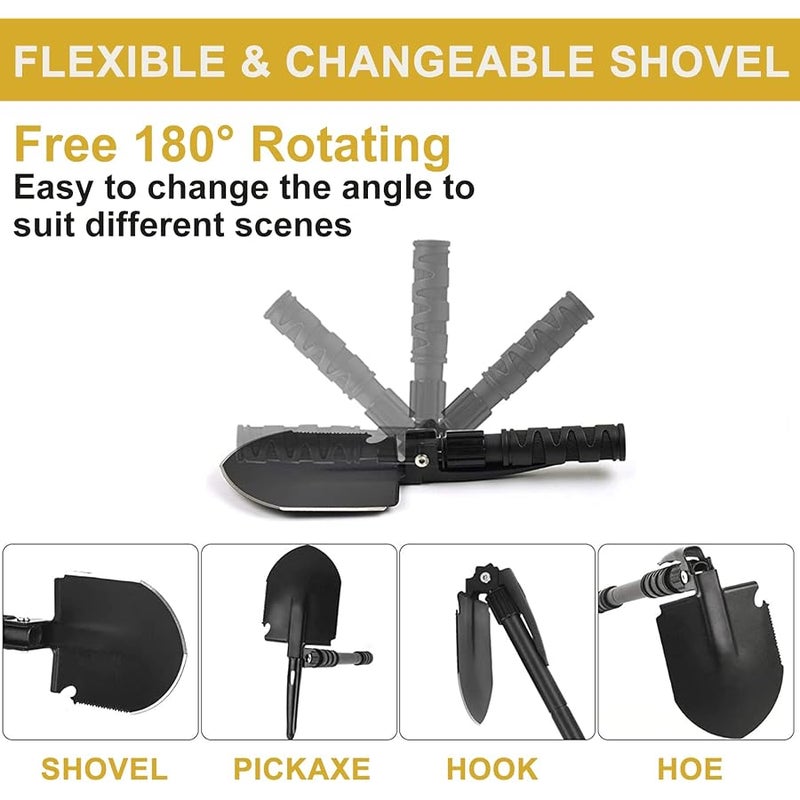 Yeacool Folding Shovel, (24.21'') Camping Shovel, Survival Off Road E Tool Shovel, with Pickaxe, Portable Bag, High Carbon Steel, for Digging, Backpacking, Hiking, Gardening, Emergency, Outdoor - Image 3