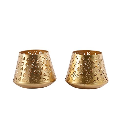 Heyearth Set of 2 Votive Tealight Candle Holders for Dining Table Centerpiece, Coffee Table, Mantel, Or Any Table Top.Modern Candle Stand for Home Decoration - Gold - 3 Inches - Image 5