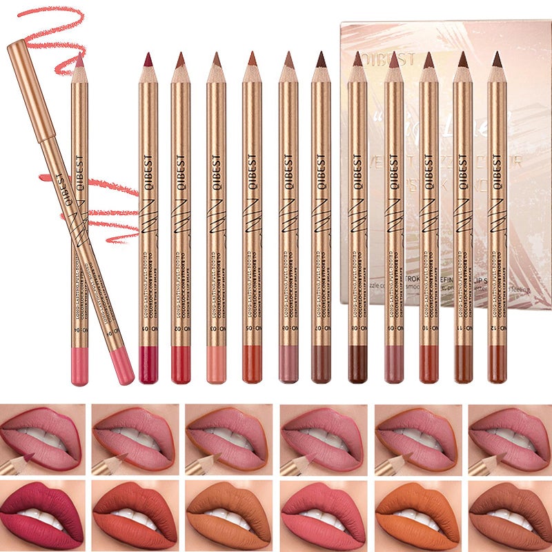DENESTUP 12 Colors Lip Liner Set Brown Pink Red Series Lip Liners Plump Nude Lip Shape No Smudge Longwear Smooth Lip Pen Waterproof Lipstick High Pigmented Natural Lip Makeup Pencil