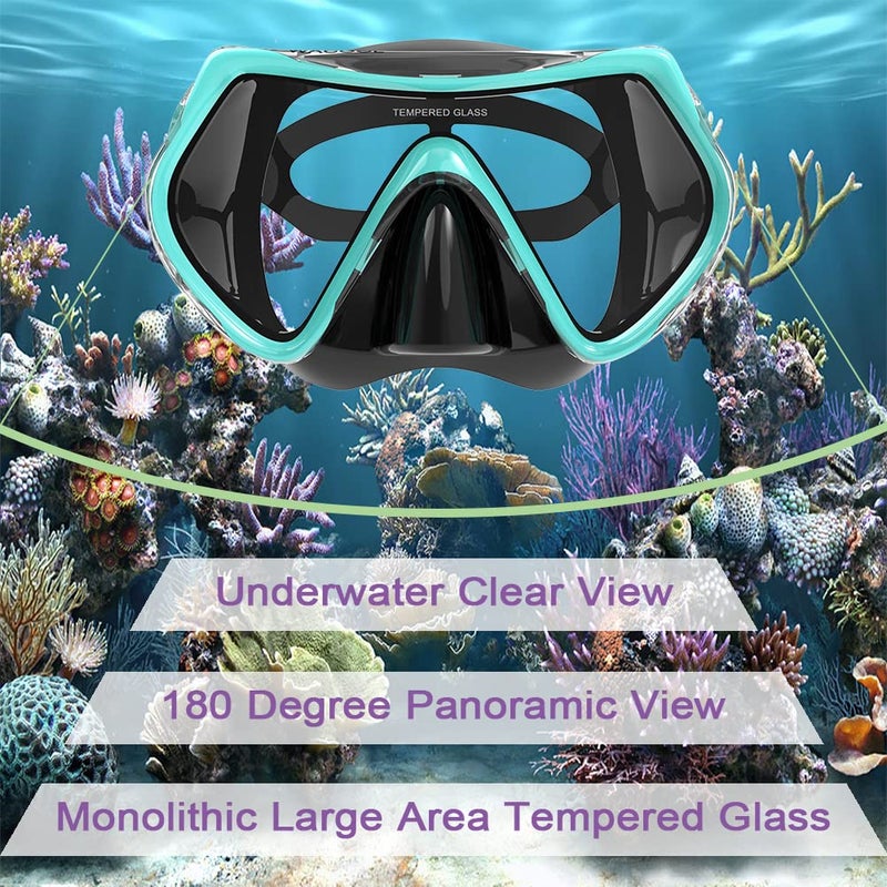 WACOOL Professional Snorkeling Snorkel Diving Scuba Package Set with Anti-Fog Coated Glass Purge Valve and Anti-Splash Silicon Mouth Piece for Men Women (Kids,Malachite Green) - Image 3