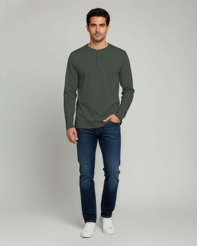 REALESSENTIALS Real Essentials 3 Pack: Men's Cotton Long Sleeve Henley T-Shirt - Casual Work Activewear Tee-Set 3, 3XL - Image 4