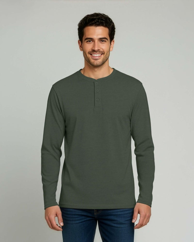 REALESSENTIALS Real Essentials 3 Pack: Men's Cotton Long Sleeve Henley T-Shirt - Casual Work Activewear Tee-Set 3, 3XL - Image 2