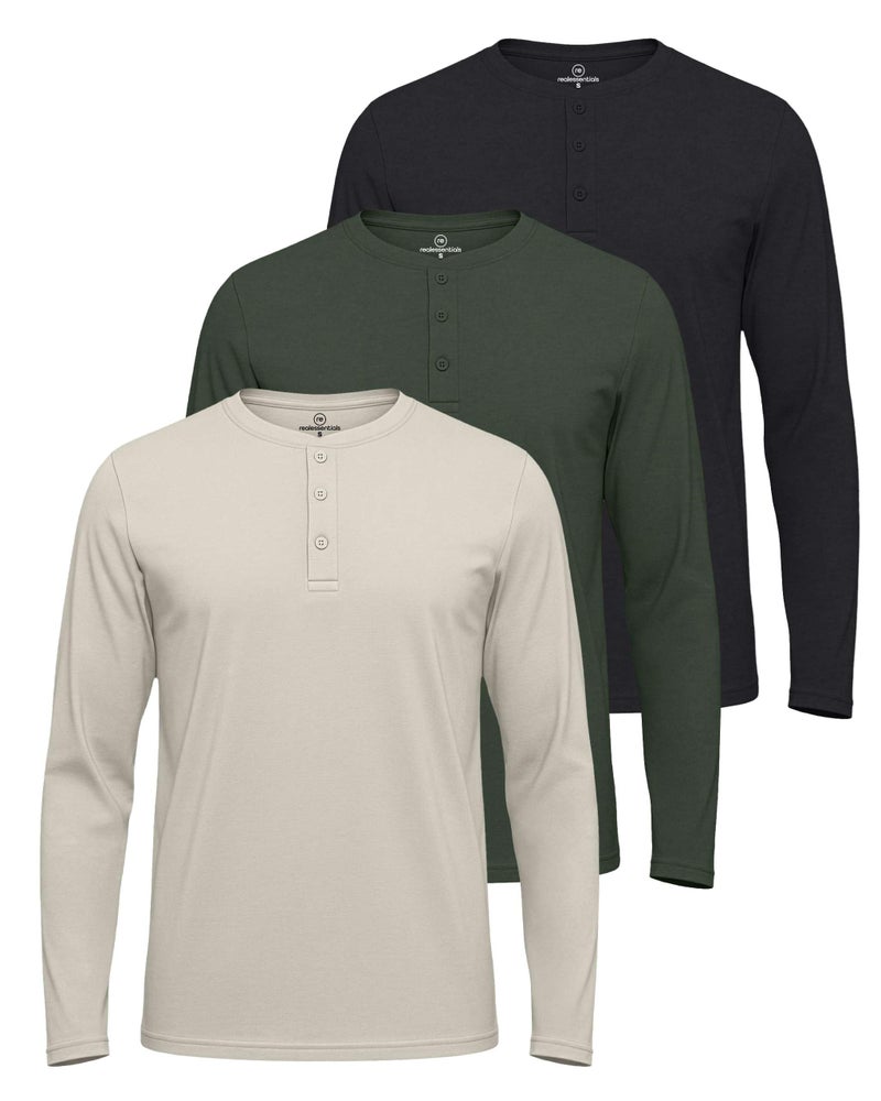 REALESSENTIALS Real Essentials 3 Pack: Men's Cotton Long Sleeve Henley T-Shirt - Casual Work Activewear Tee-Set 3, 3XL - Image 1