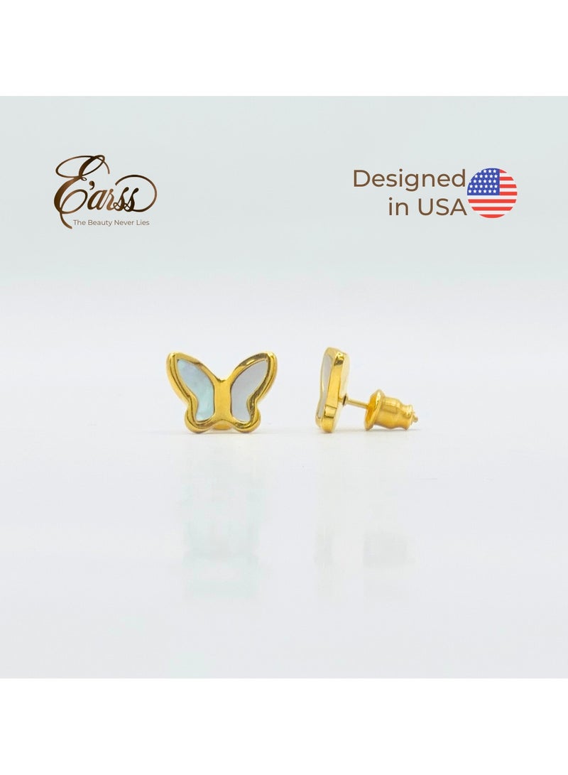 ايرس حلق الفراشة من الذهب الأبيض | ستانلس ستيل | مطلية بالذهب عيار 18 قيراطحلق الفراشة من الذهب الأبيض | ستانلس ستيل | مطلية بالذهب عيار 18 قيراط - Image 2