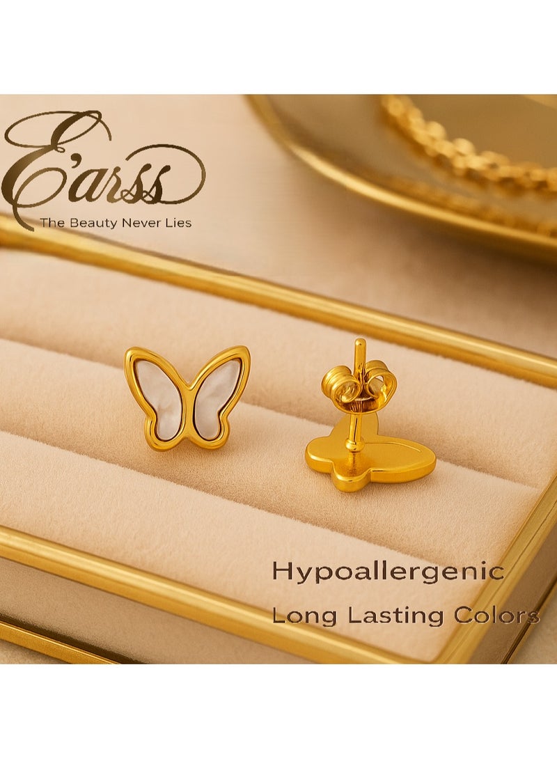 ايرس حلق الفراشة من الذهب الأبيض | ستانلس ستيل | مطلية بالذهب عيار 18 قيراطحلق الفراشة من الذهب الأبيض | ستانلس ستيل | مطلية بالذهب عيار 18 قيراط - Image 3