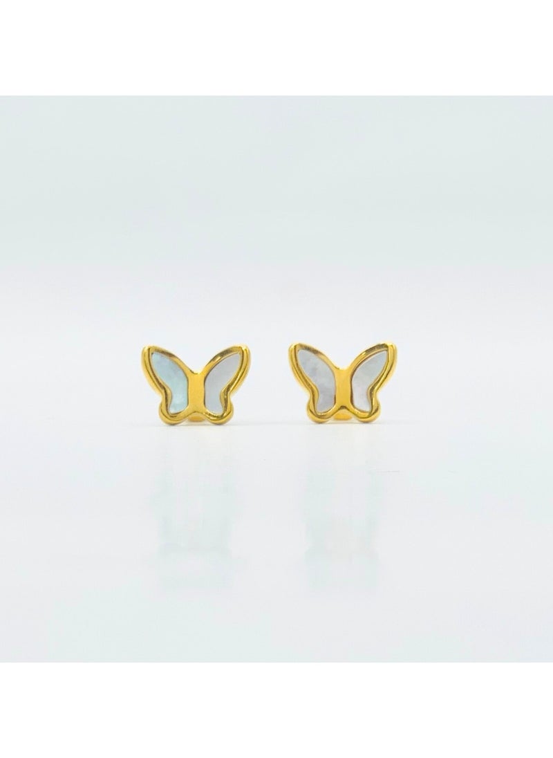 Earss Butterfly White Gold Earring | Stainless Steel | 18K Gold Plated  - Image 1