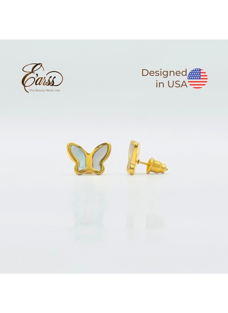 Earss Butterfly White Gold Earring | Stainless Steel | 18K Gold Plated  - Image 2
