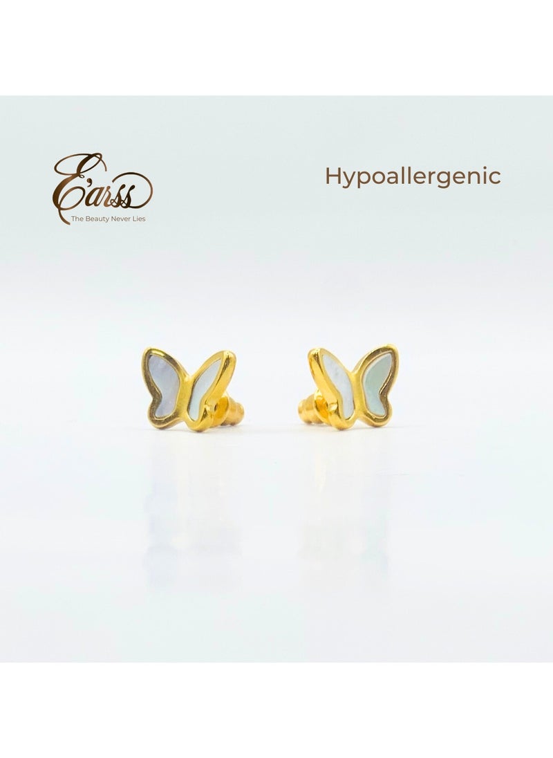Earss Butterfly White Gold Earring | Stainless Steel | 18K Gold Plated  - Image 3
