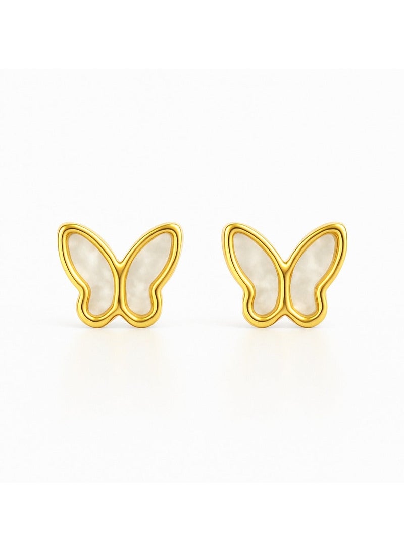 ايرس أقراط فراشة للنساء والبنات – أقراط ستد من الستانلس ستيل مطلية بالذهب مع تطعيم عرق اللؤلؤ – تصميم أنيق وبسيط مع قفل خلفي - Image 1