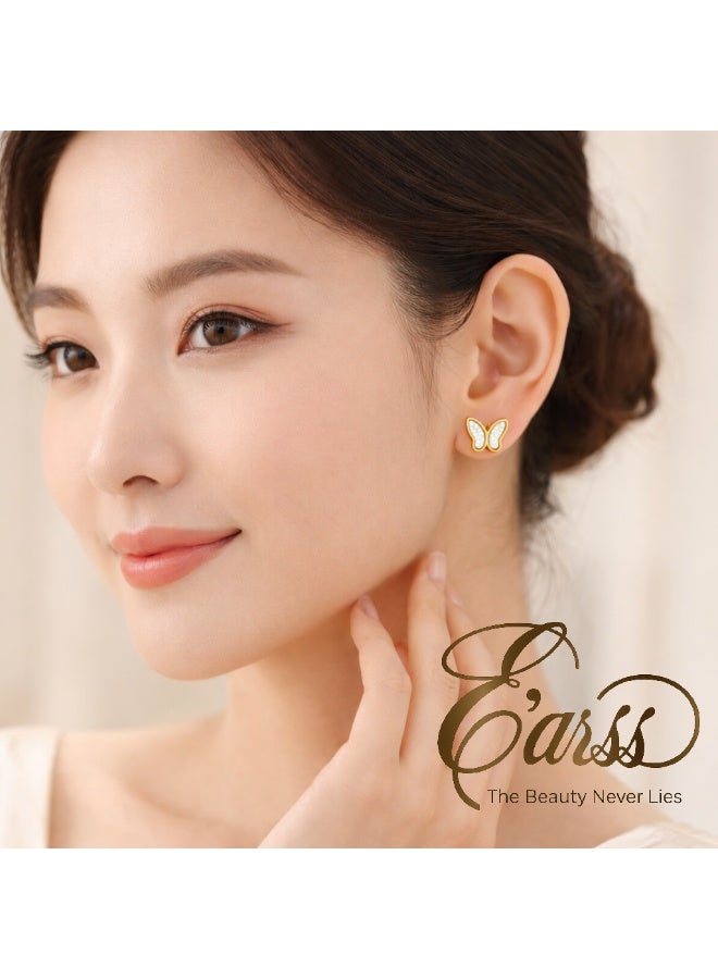 ايرس أقراط فراشة للنساء والبنات – أقراط ستد من الستانلس ستيل مطلية بالذهب مع تطعيم عرق اللؤلؤ – تصميم أنيق وبسيط مع قفل خلفي - Image 2