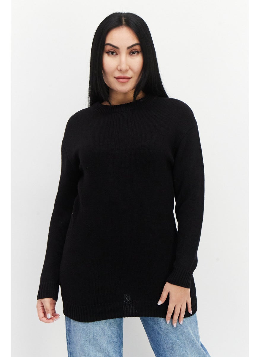 Don't Call Me Jennyfer - Women Ribbed Collar Knitted Sweater, Black - Image 1