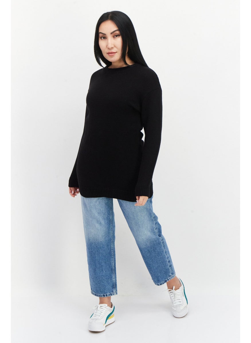 Don't Call Me Jennyfer - Women Ribbed Collar Knitted Sweater, Black - Image 1