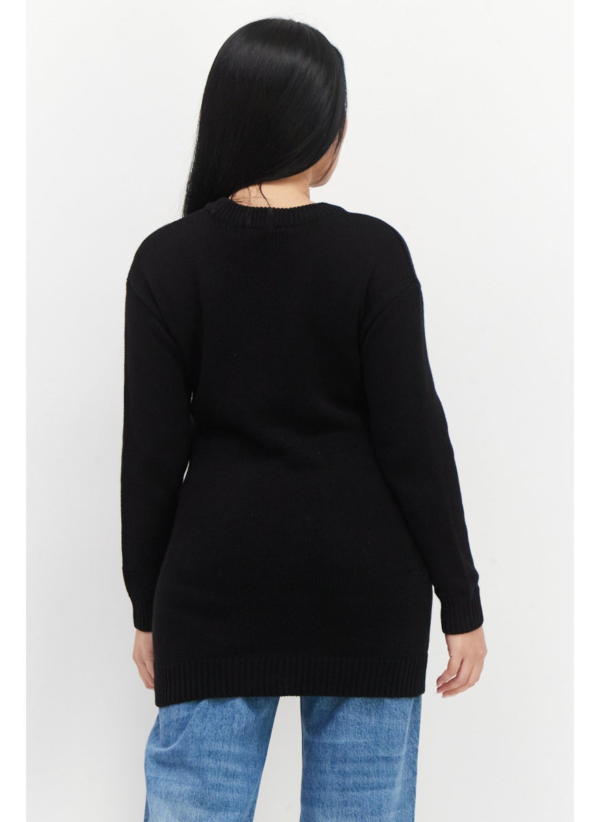 Don't Call Me Jennyfer - Women Ribbed Collar Knitted Sweater, Black - Image 1
