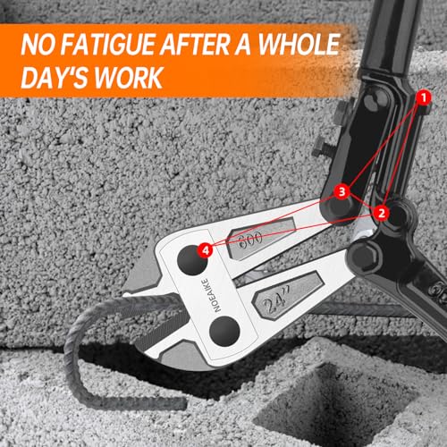 NOEAIKE 24 Inch Bolt Cutter Heavy Duty Forged T8 Steel Blade Wire Cutters for Chain/Metal/Screw/Rivet/Medium Padlock/Fence with Rubber Grip Handle - Image 4