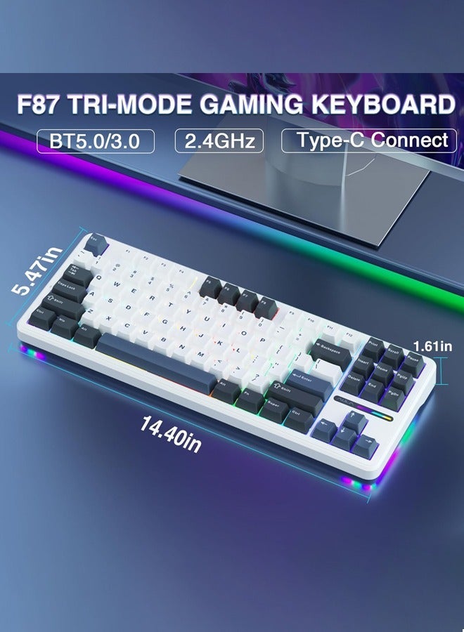 AULA F87 Pro Tri-Mode Gaming Keyboard,RGB Backlit Mechanical Keyboard (Bluetooth/2.4GHz/Tpye-C) TKL Custom Hot Swappable Gaming Keyboards with PBT Keycaps, Graywood Switch - Image 2