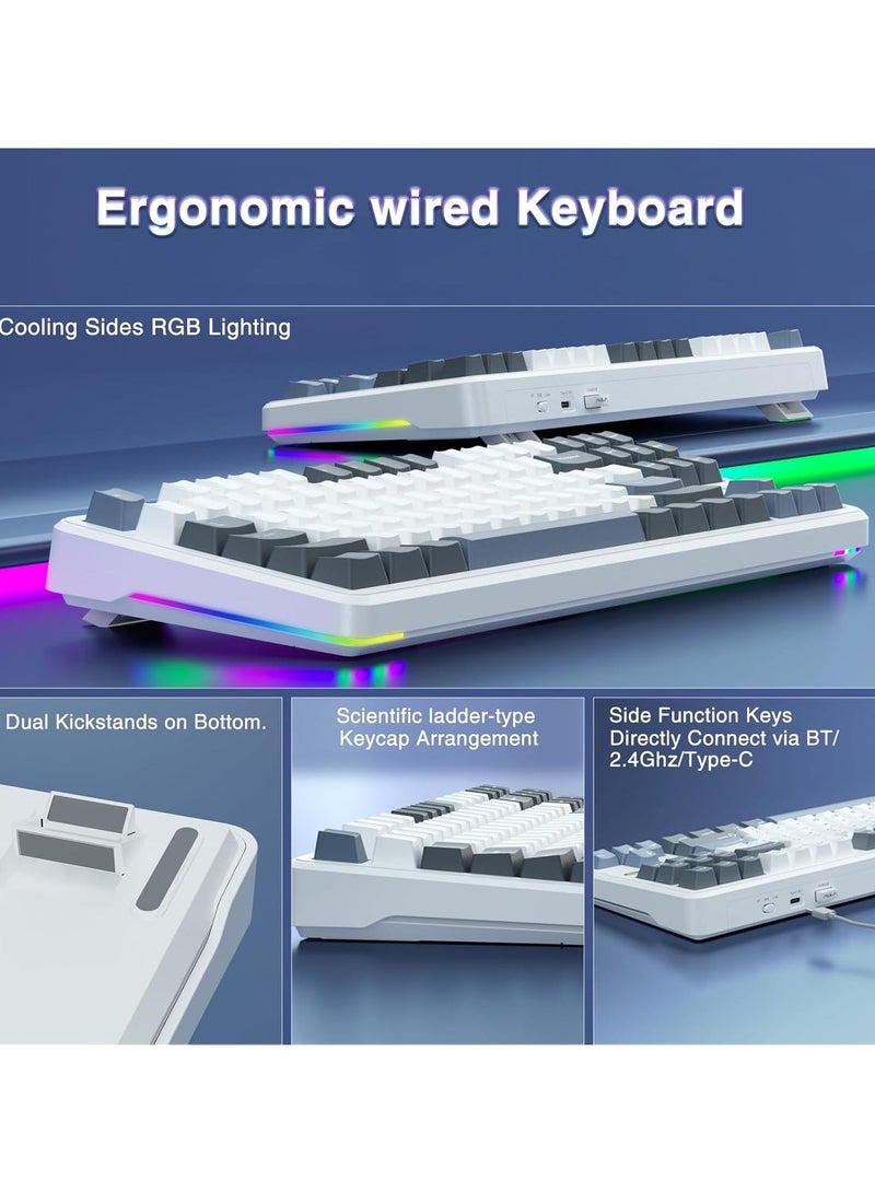 AULA F87 Pro Tri-Mode Gaming Keyboard,RGB Backlit Mechanical Keyboard (Bluetooth/2.4GHz/Tpye-C) TKL Custom Hot Swappable Gaming Keyboards with PBT Keycaps, Graywood Switch - Image 5