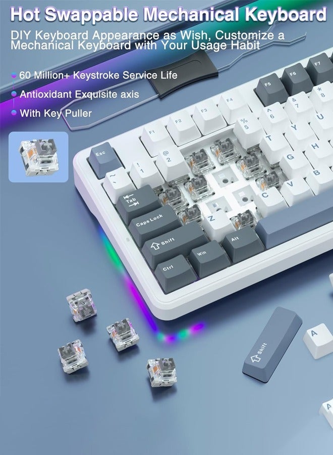 AULA F87 Pro Tri-Mode Gaming Keyboard,RGB Backlit Mechanical Keyboard (Bluetooth/2.4GHz/Tpye-C) TKL Custom Hot Swappable Gaming Keyboards with PBT Keycaps, Graywood Switch - Image 4