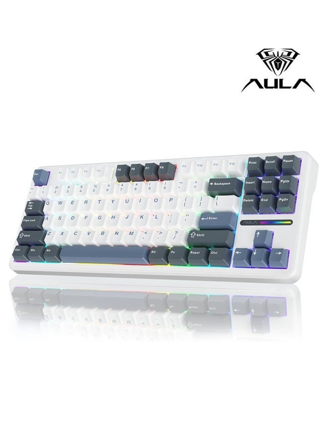 AULA F87 Pro Tri-Mode Gaming Keyboard,RGB Backlit Mechanical Keyboard (Bluetooth/2.4GHz/Tpye-C) TKL Custom Hot Swappable Gaming Keyboards with PBT Keycaps, Graywood Switch - Image 1