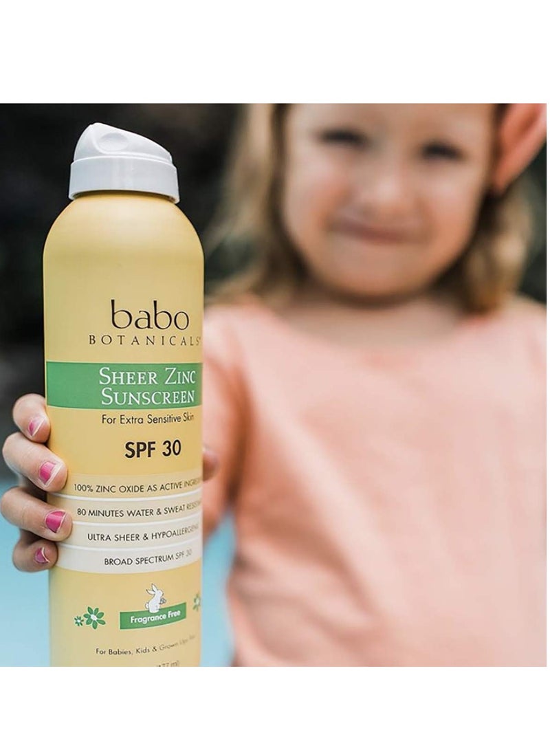 Babo Botanicals Babo Botanicals Sheer Zinc Continuous Sunscreen Spray SPF30 - Natural Zinc Oxide - Extra Sensitive Skin - Water Resistant - Vegan - Fragrance-Free - Air-Powered Spray - For all ages - Image 3