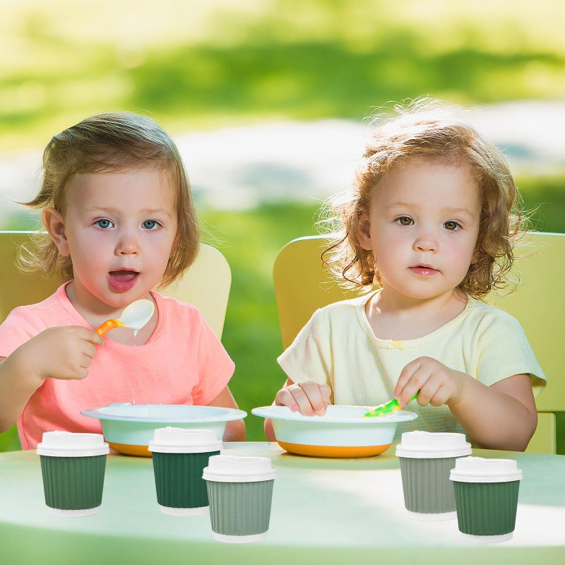 Whaline أكواب إسبرسو قابلة للتصرف 100 قطعة باللون الأخضر المريمي مع أغطية سعة 4 أونصات أكواب ورقية متدرجة اللون الأخضر جدران مموجة معزولة للأكواب الساخنة للاستخدام المنزلي والمكتبي ولوازم الحفلات - Image 5