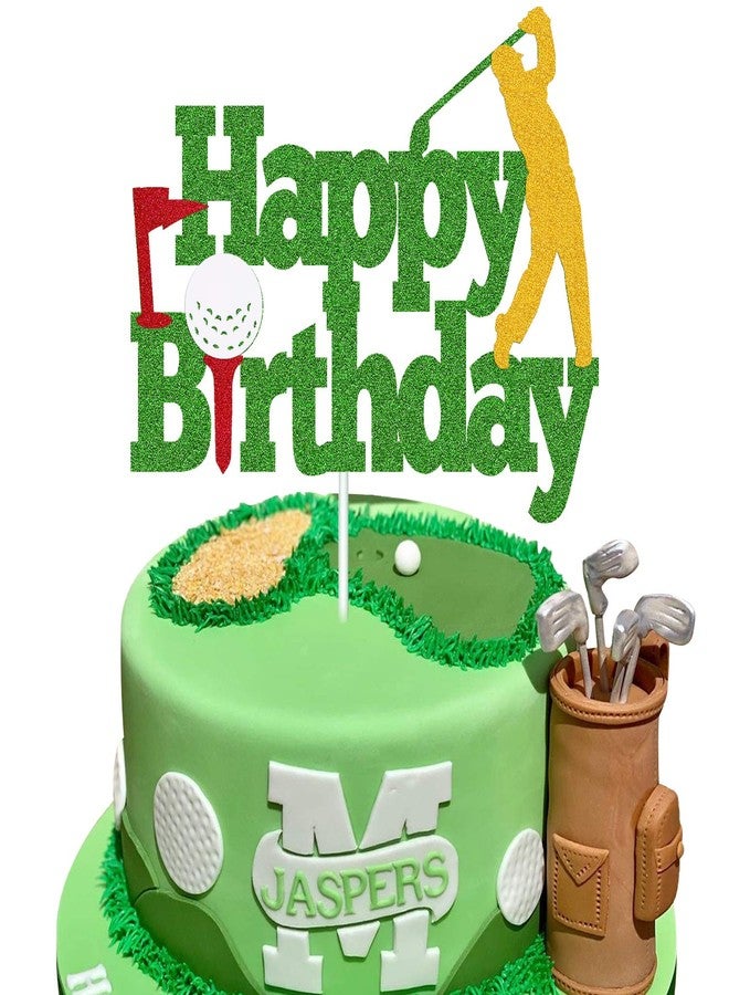 YOYMARR Golf Cake Topper Happy Birthday Sign Golf Ball Player Cake Decorations for Sport Theme Man Boy Girl Birthday Party Supplies Double Sided Green Sparkle Decor - Image 3