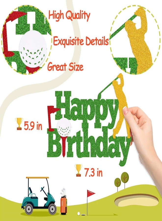 YOYMARR Golf Cake Topper Happy Birthday Sign Golf Ball Player Cake Decorations for Sport Theme Man Boy Girl Birthday Party Supplies Double Sided Green Sparkle Decor - Image 2