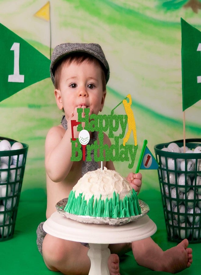 YOYMARR Golf Cake Topper Happy Birthday Sign Golf Ball Player Cake Decorations for Sport Theme Man Boy Girl Birthday Party Supplies Double Sided Green Sparkle Decor - Image 4