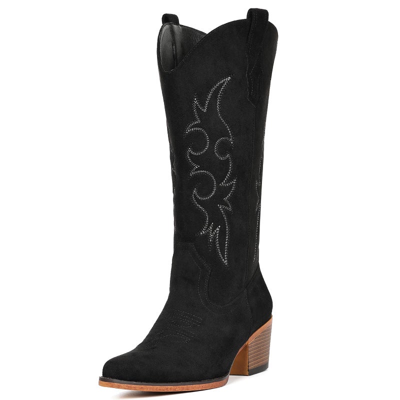 IUV Suede Cowboy Boots For Women Western Cowgirl Boots Mid Calf Snip Toe Boot With Chunky Heel - Image 5