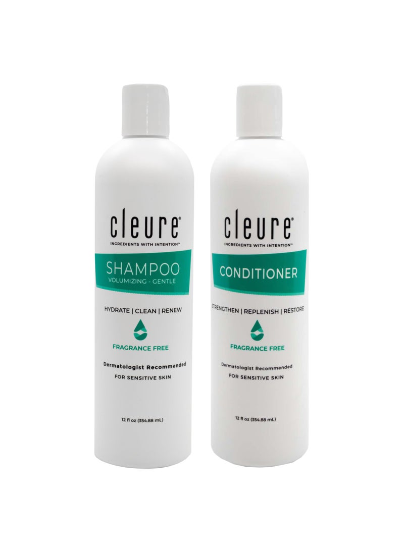 Cleure - Cleure Shampoo and Conditioner Set Sulfate Free, Fragrance Free for Sensitive Skin - Volumizing Shampoo & Hydrating Conditioner (12 Oz each, Pack of 2) - Image 1