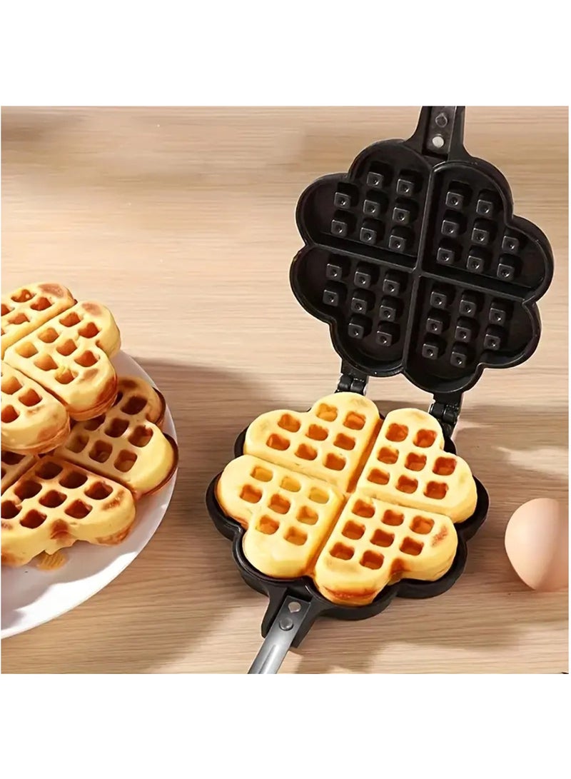 Double Sided Waffle Pan, Flower Heart Shape Cast Iron Pie Maker with Anti Scalding Handle, Campfire Cooking Equipment Camping Pie Iron Cooking Pan for Open Flames and Campfires  - Image 1