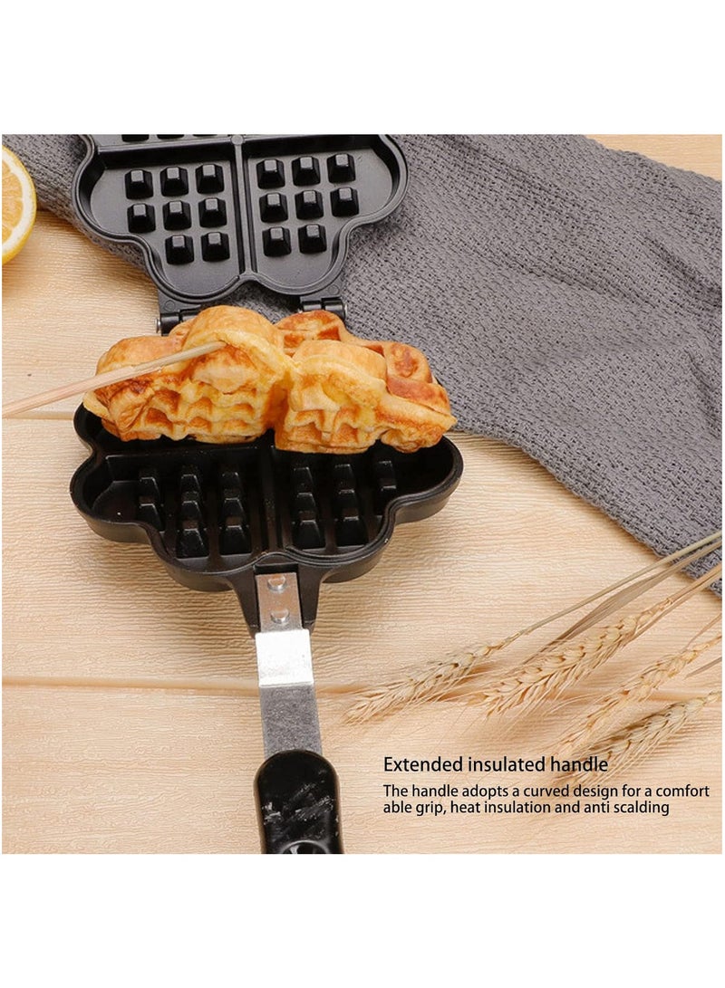 Double Sided Waffle Pan, Flower Heart Shape Cast Iron Pie Maker with Anti Scalding Handle, Campfire Cooking Equipment Camping Pie Iron Cooking Pan for Open Flames and Campfires  - Image 5